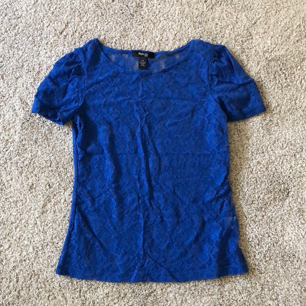 Style & Co blue lace short sleeve shirt
